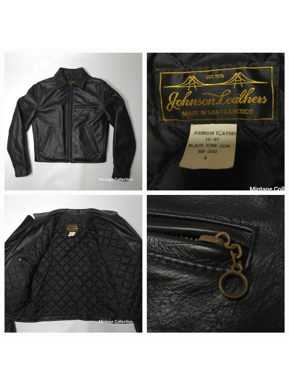 VINTAGE JOHNSON LEATHERS WOMEN'S BLACK FINE COW LEATHER MOTORCYCLE JACKET SIZE 8